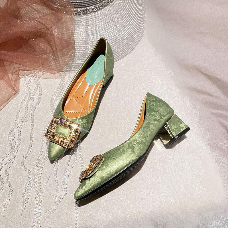 

Shoes for Women Fashion Pumps Flowers Print Crystal Leather High Heels Shoes OL Daily Dress Shoes 42