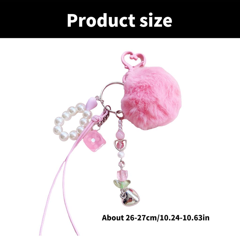 Stylish Pearls and Furry Sphere Pendant Multipurpose Pearls Sphere Key Rings Soft Car Key Chain Charm for Fashion Lovers