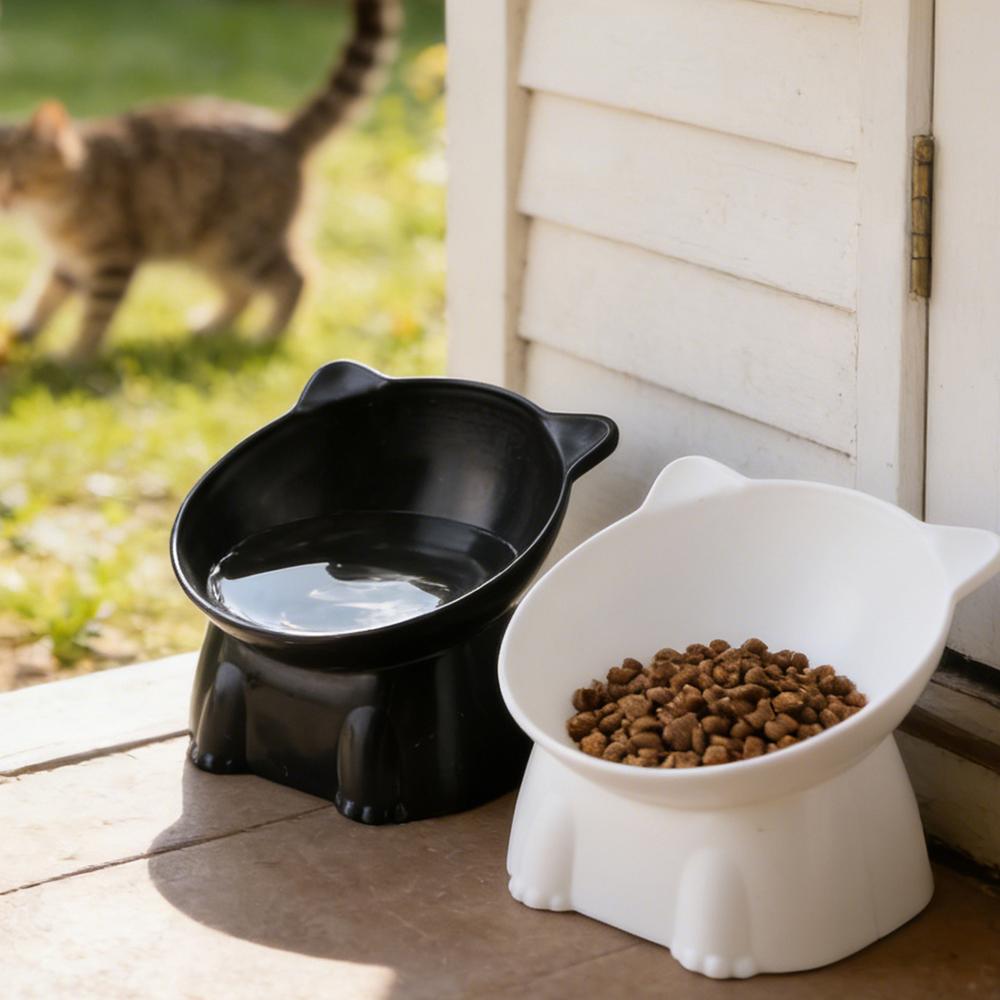 New Elevated Cat Bowls Stress Free Feeder and Waterer with Base Anti-Vomiting Tilted Raised Nonslip No Spill Dropship Pet Bowls