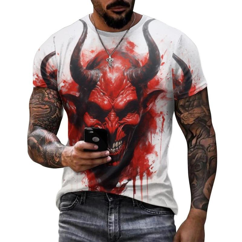 Ďábel Satan 3D potisk Pánská trička Móda Harajuku Hip Hop Trend Streetwear Léto Krátký rukáv Y2k Top Nadměrné oblečení