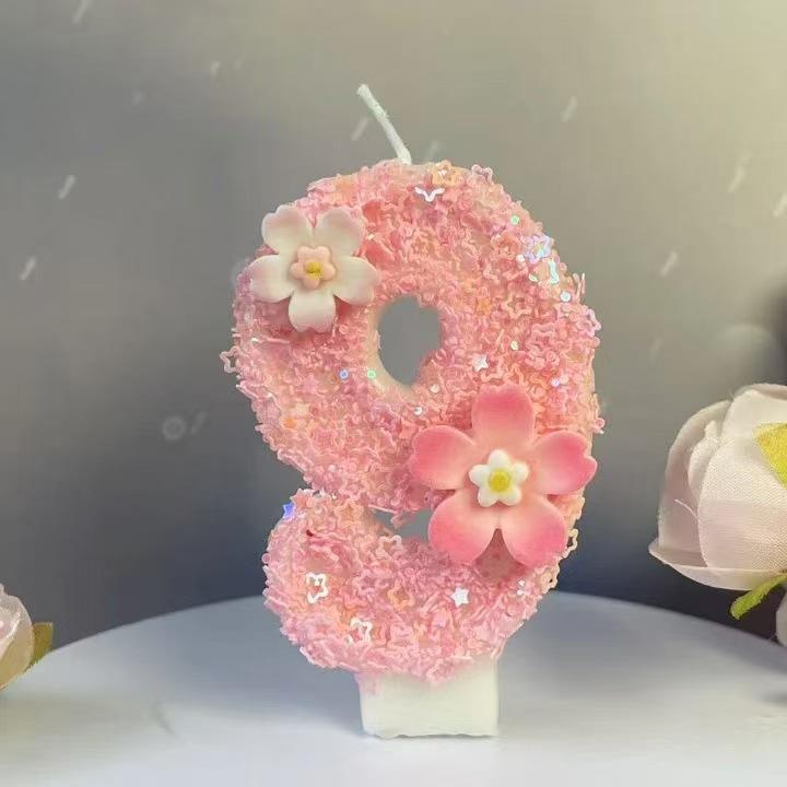 Geburtstag Rosa Stern Kerze Kuchenaufsatz Farbe Kreativ Zahl 0-9 Kerzen Blumen Digitale Kerzen Mädchen Geburtstagsparty Dekoration