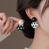 Asymmetric Black and White Contrasting Polka Dot Heart Pendant Stud Earrings for Women Sweet Design Fashion Jewelry Party Gift