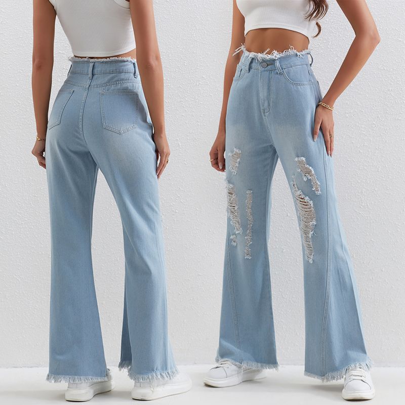 

Джинсы женские Puffanpop с высокой посадкой, джинсовые брюки клеш с рваными деталями, повседневные джинсы, джинсы бойфренда XXL синий