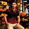 Men's Halloween Shirt with Pocket Casual Short Sleeve Button Down Top for Holiday Parties