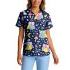 Top de Trabalho Feminino com Gola V de Manga Curta, Stretch e Secagem Rápida, com Estampa Animal e Bolsos