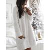 Damen Samt Schlafkleid - Bequemer Winter Hausmantel mit Tasche, Rundhalsausschnitt Einfarbig Maschinenwaschbar Freizeitkleidung, Weich Gestrickt Indoor