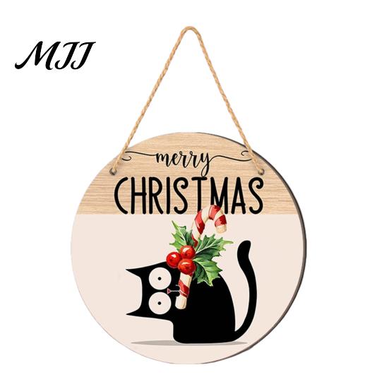 Waterproof Holiday Porch Sign Christmas Hanging Sign, Round Wooden Welcome Cute Dog Gingerbread Front Door Man for Wall Decor