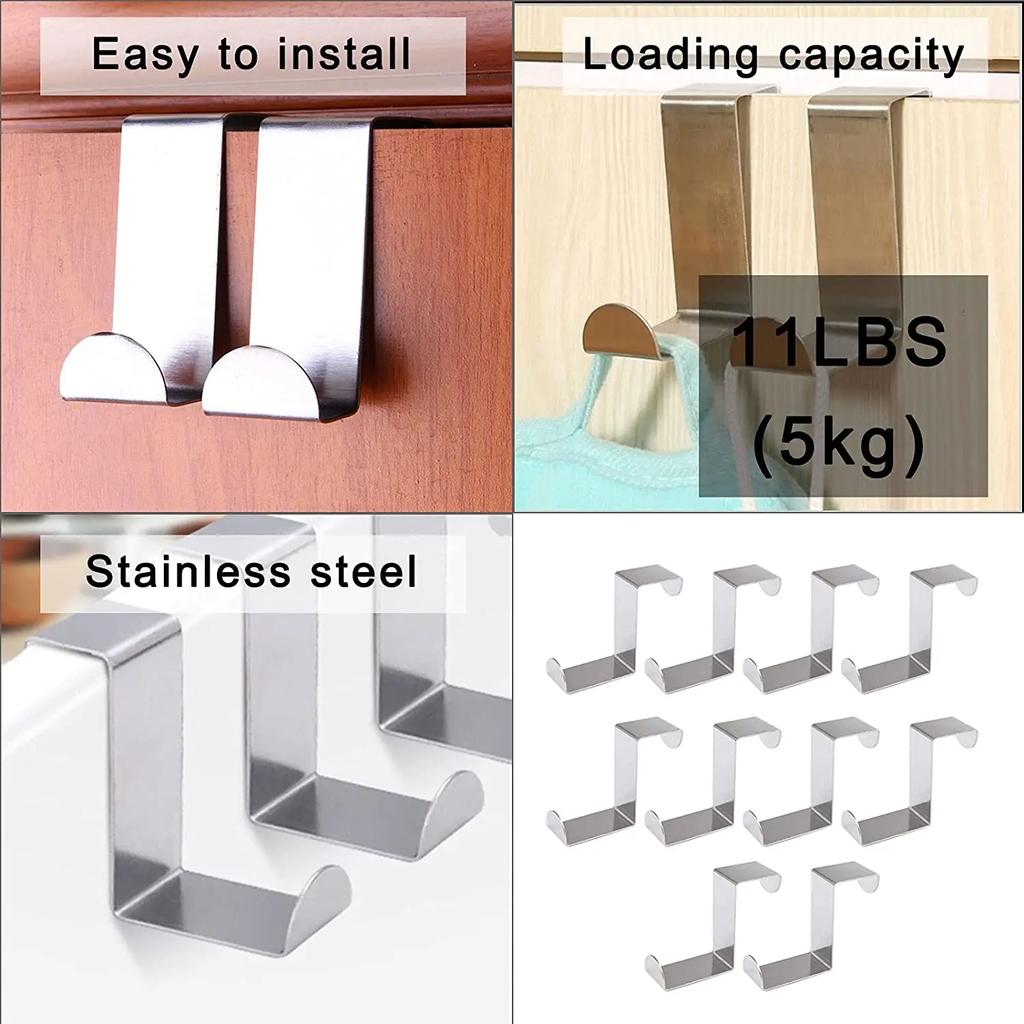 2-20Pcs Drawer Hook Premium Stainless Steel Reversible Over Door Cabinet Cupboard Door Towel Organizer Holder Holder Hook Rack For Office Kitchen