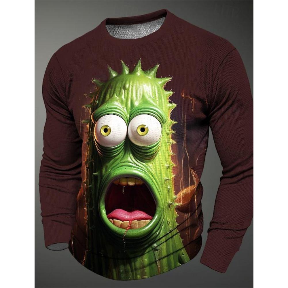 

3D-печатный мультяшный узор огурца и горькой дыни, осенний мужской круглый вырез, повседневный длинный рукав, свободный пуловер, модные топы 6XL