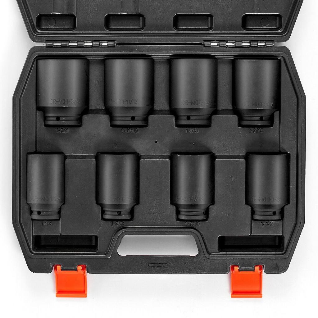 Axle Nut Impact Socket Set 1/2" Drive Deep 12-Point 8PCS Metric Nut Socket