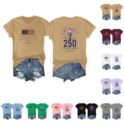 Damen Casual Unabhängigkeitstag 250. Jubiläum Bedrucktes T-Shirt Rundhals Pullover Kurzarm Oberteil