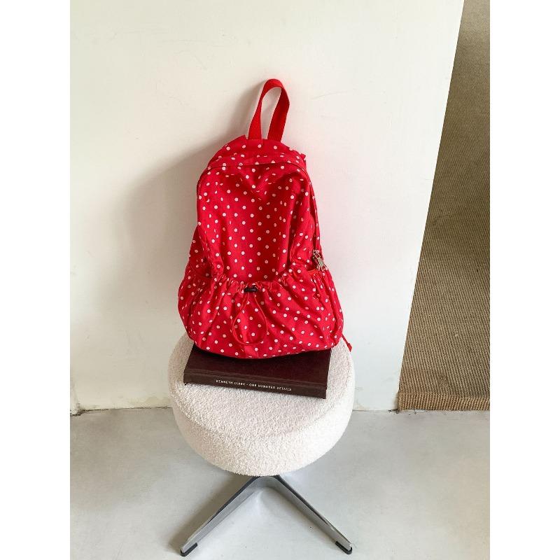 New Backpack Lightweight Literary Polka Dot Backpack Girls Campus Wind Drawstring Pleated Casual Schoolbag