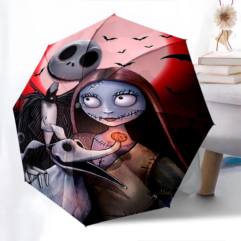 1 Auto Open Jack SkellingtonSally Themed Colorful 8 rib Portable Umbrella for Men and Women, A Compact Commuting Companion Suitable for Dail