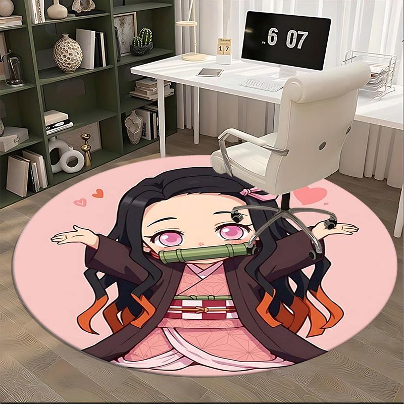 Demon Slayer,Nezuko Chair Mat Round Rug Office Carpet, Machine Washable, Non Slip, Suitable for Living Rooms, Bedrooms
