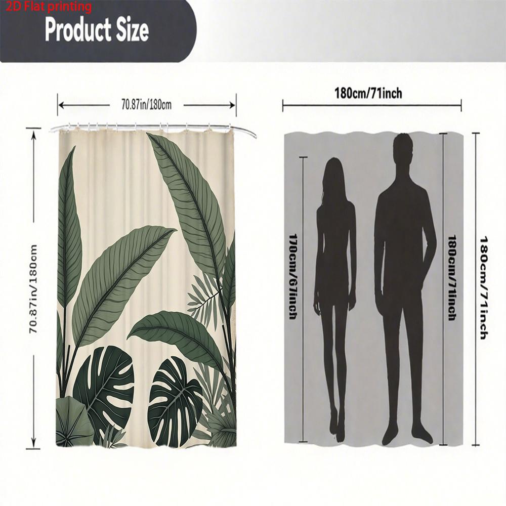 Tropical Leaf Shower Curtain 1Pc – Monstera And Palm On Beige Background, Vintage Nature Art Bath Curtain For Modern Home Decor