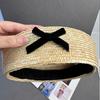 Ins Bow Natural Wheat Straw Hand Woven Berets Women Bohemian Sun Hat Circle Concave Top Straw Hat Church Derby Party Beach Hat