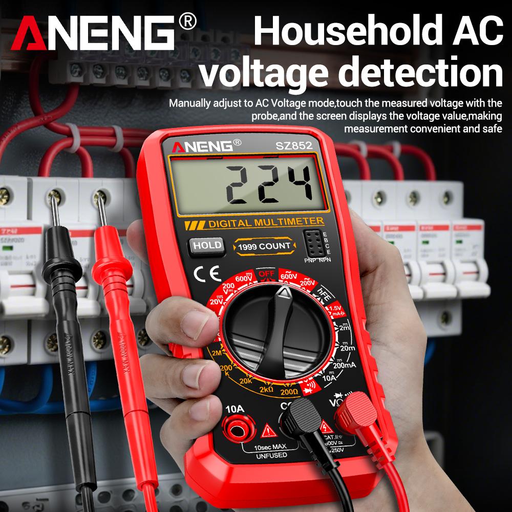 Digital Multimeter ANENG SZ852 Professional 1999 Counts 600V AC DC Voltage Current Resistance Tester HFE Transistor Diode Test with Digital Display