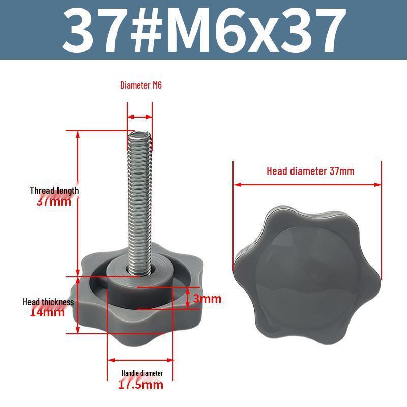 32-Head Rubber Six-Star Plum Blossom Handle Knob M5/M6/M8 Plastic Thumb Screw