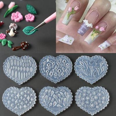 Moule à Ongles en Silicone 3D Rose Fleur Papillon Modèles Ongles Tulipe Décor Nail Art DIY Moule de Tamponnage Doux Outils de Conception de Manucure
