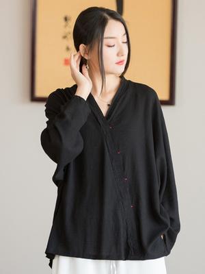 Women Chinese Style Linen TShirts Seven Sleeve Solid Color Summer Loose Patchwork Female Tshirts