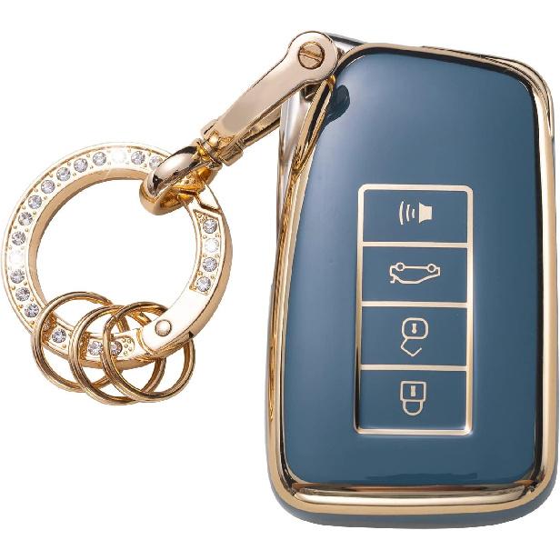 Gematay for Lexus Key Fob Cover with Keychain, Key Shell Cover Holder for Lexus RX ES GS LS NX RS GX LX RC LC Smart Remote Control, White