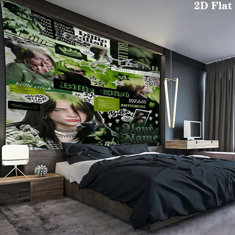 Arazzo da Parete con Nome Personalizzato Billie Eilish Appeso Estetico alla Parete Coperta in Tessuto Stampato Arazzi Decorativi per Camera da Letto Soggiorno Decorazioni per la Casa