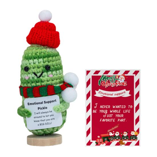 Häkelpuppe mit positiver Karte Emotionale Unterstützung Handgefertigt Mini Stricken Weihnachten Frosch