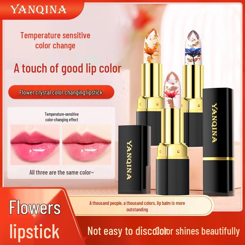 YANQINA Color-Changing Jelly Lipstick with Gold Foil - Non-Stick, Non-Fading, Temperature-Sensitive Lip Gloss