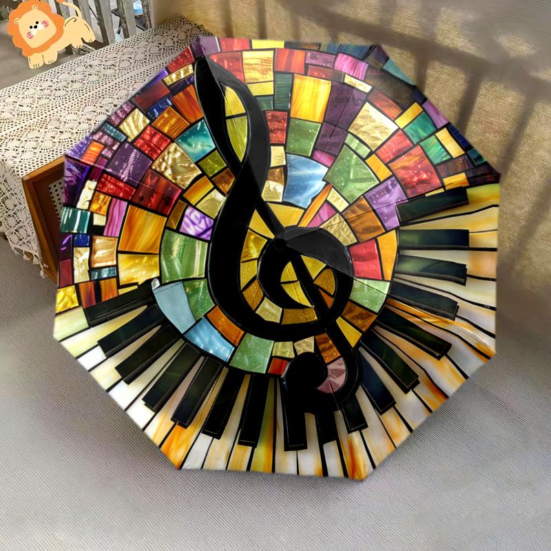1PC Musical notes Umbrella Portable Folding Umbrella Iron Frame Hole Bone Structure Outdoor Home Umbrella A3