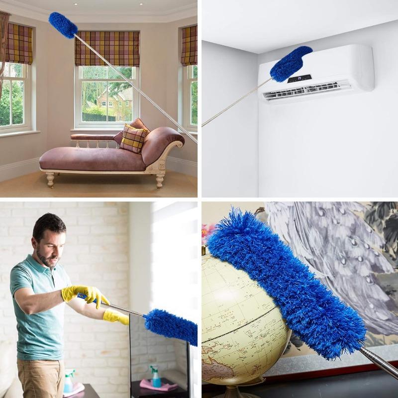 Cobweb Duster with Extension Pole, Washable Cleaning Duster Kit with 2 Duster Heads, Cobweb Duster, Corner Brush