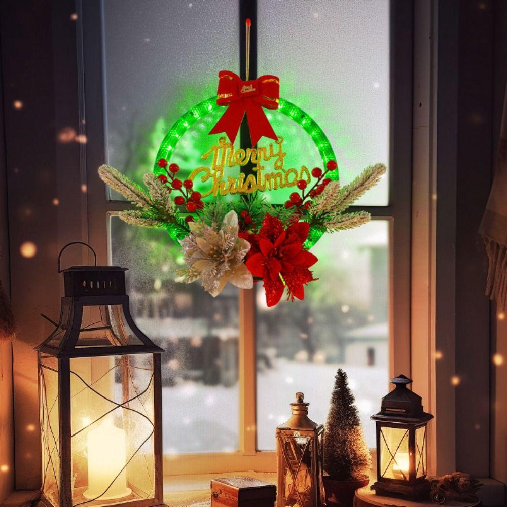 Timer Function Artificial Wreaths Glowing Xmas Decorations LED Christmas Decorations  Wall