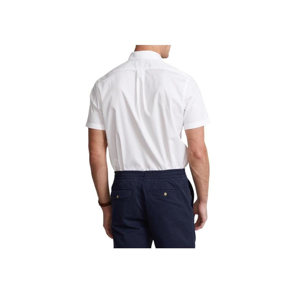 Polo Ralph Lauren SS22 Jednobarevná lněná keprová košile s krátkým rukávem Pánské košile Bílá MNPOWOV1N820464