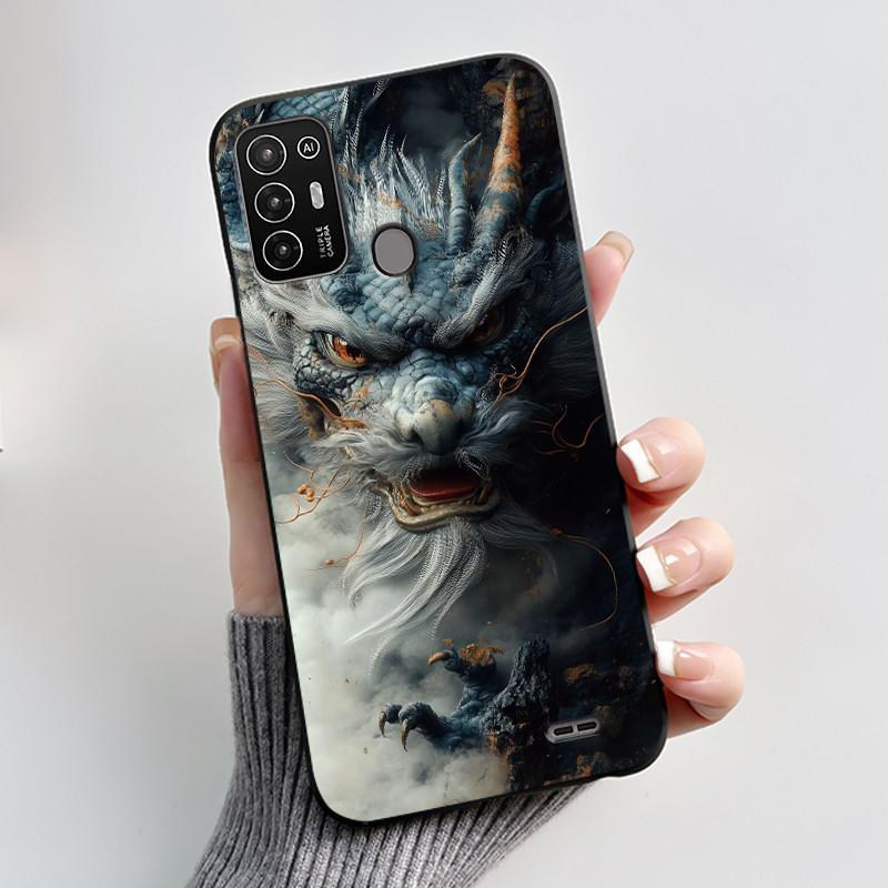 Für ZTE Blade A52 Hülle Für ZTE BladeA52 Rückabdeckung Silikon Weich Schwarz TPU Luxus Drache Niedlich Cool Jungen Mädchen Stoßfänger Handyhülle