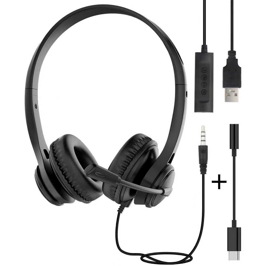In-Stock Wired Over-Ear Headphones with Microphone and USB Type-C Adapter