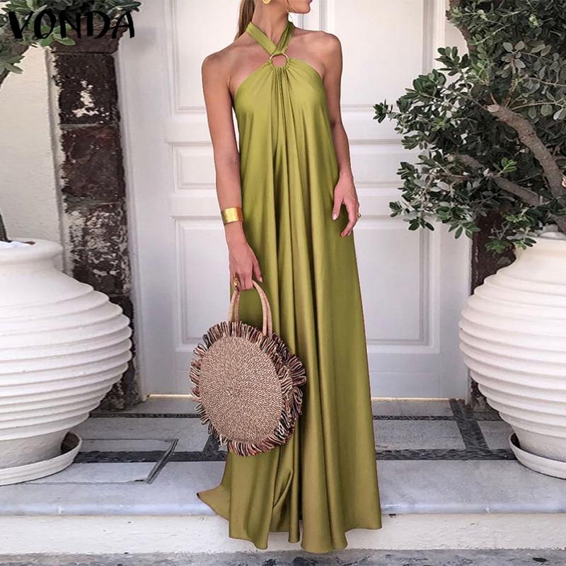 

VONDA Summer Women Halter Neck Безрукавка Вечеринка Макс Платье