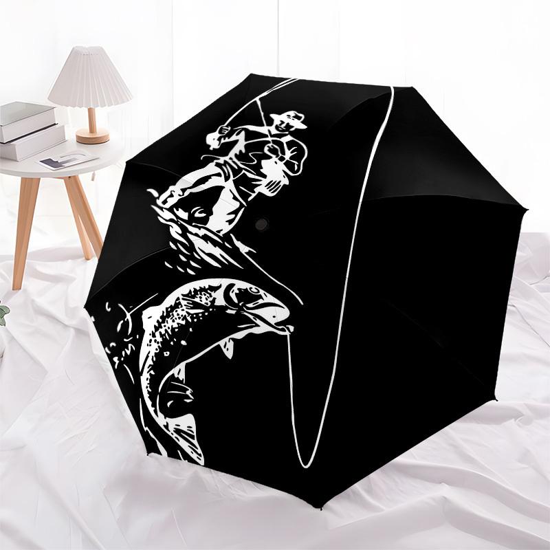 

1pc Fishing Adventure: A Fisherman s Tale Umbrella with Plastic Handle,Compact & Stylish,Cartoon Pattern,Outdoor UmbrellaPT391