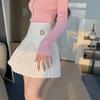 Black White Pleated Skirts Casual Slim College Women Korean Elastic High Waist Mini Metal Letter D A-line Skirts Clubwear
