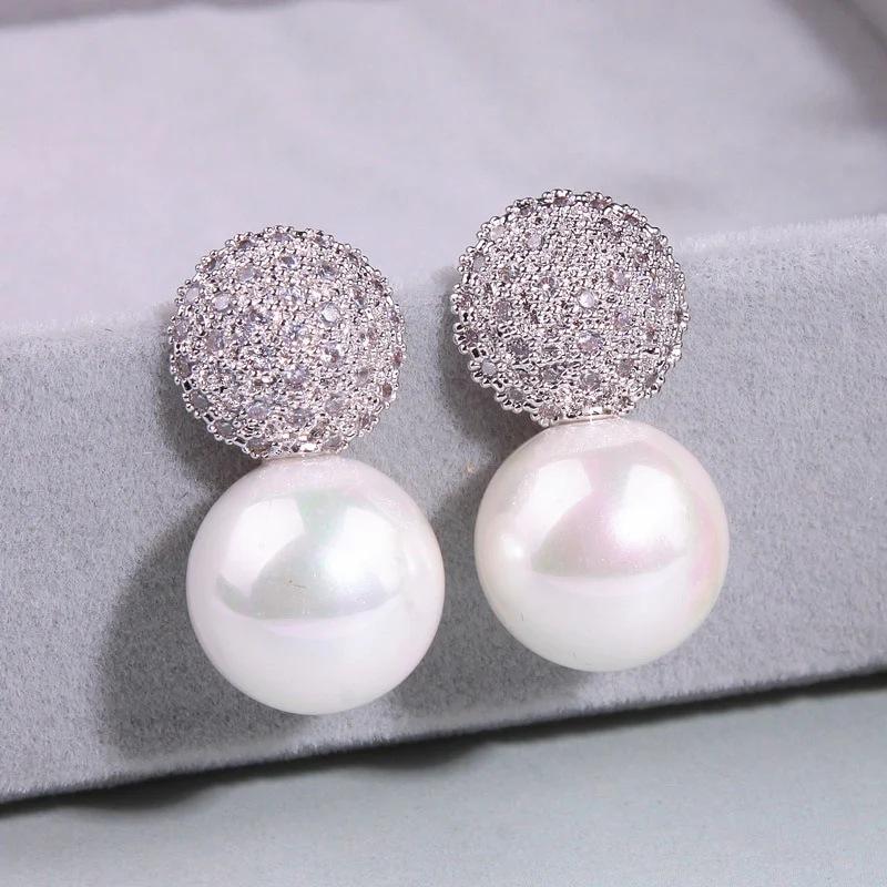 Women's stud earrings, full diamond imitation pearl princess earrings, round geometric dress accessories