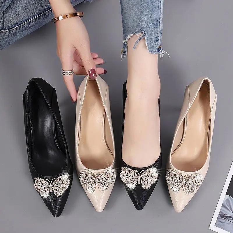 Fashion Block Heel Pointed Toe Ladies Pumps Women's Shoes with Medium Heels Chunky Korean Style Slip on Offer Stylish Genuine Mark Shoe