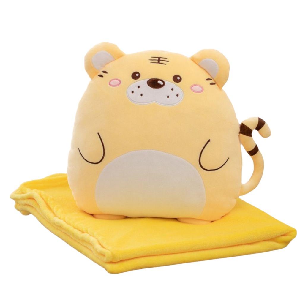 

Practical Flannel Cartoon Pillow Quilt Soft Storage Design Animal Pillow Blanket Stuffed Comfortable Nap Blanket Travel