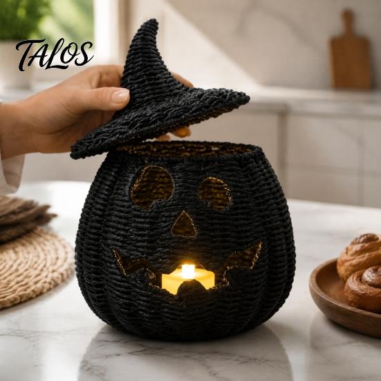 Festliche Kürbisdekoration Halloween Gruselige Aufbewahrungsbox, Harz Jack-O'-Lantern Teelichthalter, Hohl für Tischdekoration Partyhalter