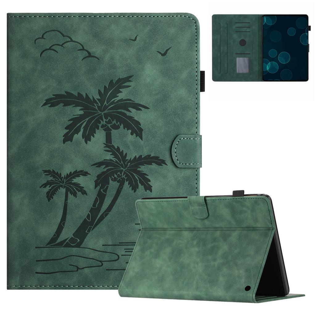 For Amazon Fire Max 11 Case PU Leather Viewing Stand Coconut Tree Tablet Cover with Card Holder
