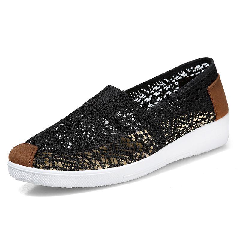 Женские туфли на плоской подошве, новые летние модные дышащие полые сетчатые туфли с мягкой подошвой, повседневные женские удобные скользящие туфли 36 бежевый