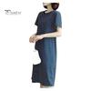 Women Casual Striped Middle Dress Short Sleeve Loose Round Neck Summer Lightweight Comfortable Office Beach Party Dress