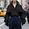 INCERUN Men Lapel Neck Long Sleeve Ruffled Shirts Casual Loose Oversized Tops