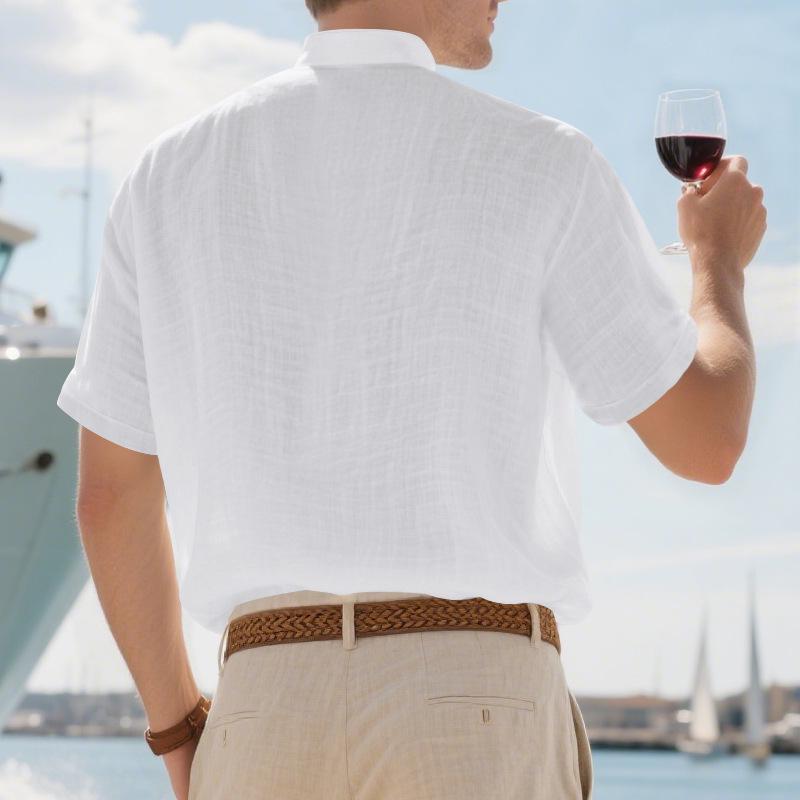 Summer Men's Casual Loose Stand Collar Linen Shirt - Trendy Short Sleeve Plus Size Solid Color