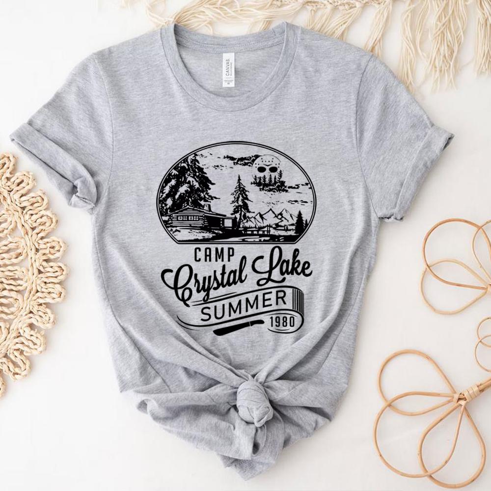 

Vintage Camp Crystal Lake TShirt Horror Movie Retro Shirts Halloween Tees Gothic Shirt Unisex Summer Short Sleeves Casual Tops S