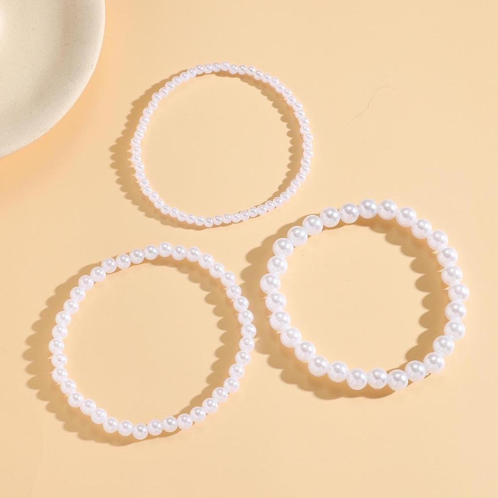 Elegant Pearl Anklet Set: 3-Piece American & European Style, Small & Large Pearl, Perfect for Holidays