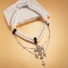 Personality diamond-set imitation pearl cross double-layer sweater chain temperament necklace