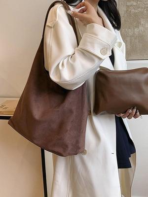 High-Capacity Brown Coffee Tote Bag - Women's Autumn/Winter Shoulder & Underarm Bag for Work, Commute, Mother-and-Child Use, Fashionable Design.